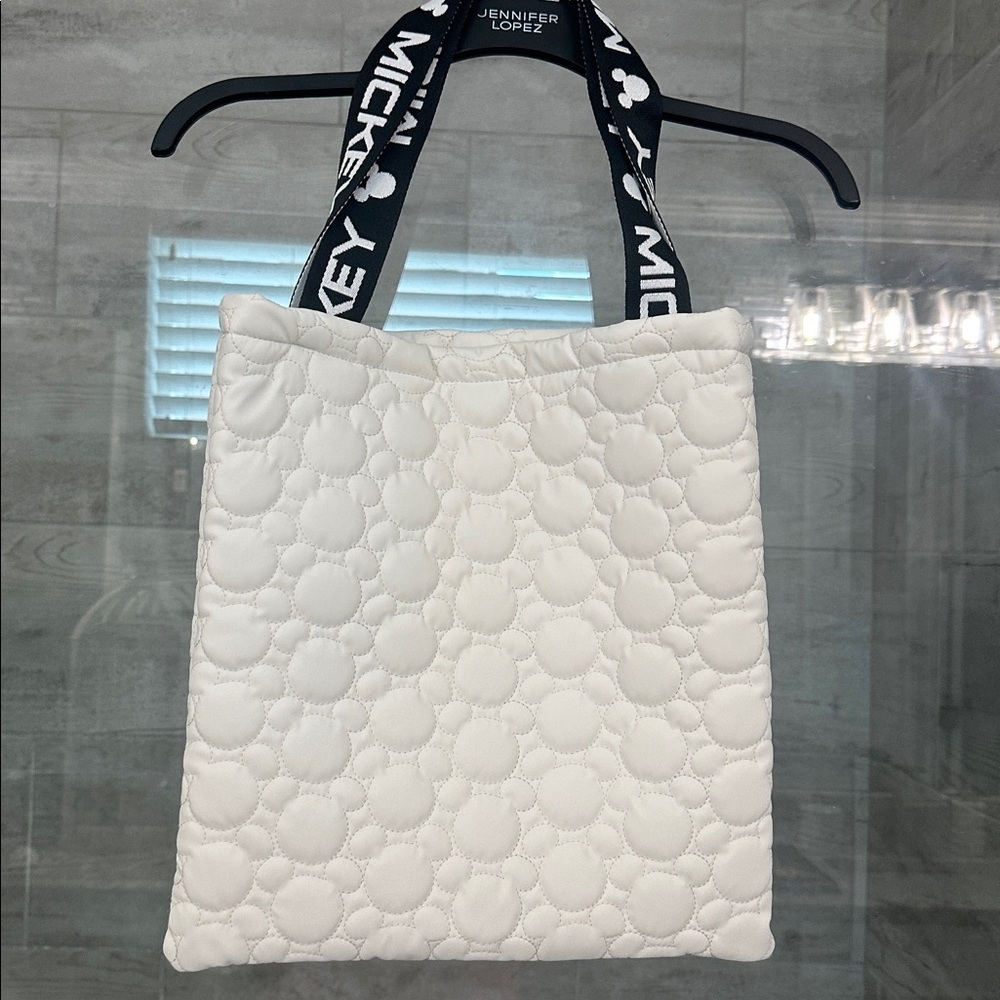 NEW White Disney Quilted Tote Bag with Black Straps
